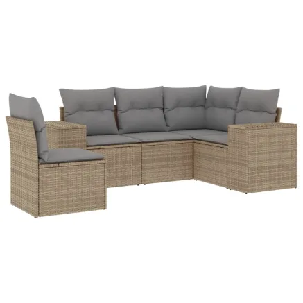 Salon de jardin avec coussins 5 pcs beige résine tressée 2