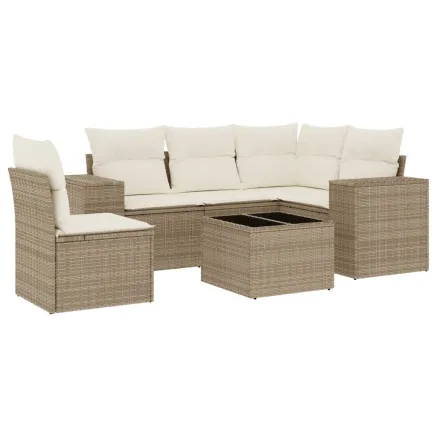 Salon de jardin avec coussins 6 pcs beige résine tressée 2