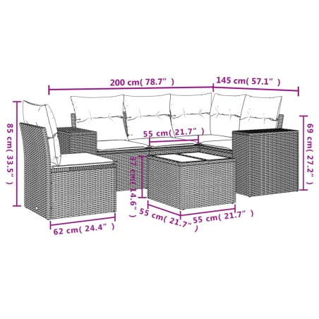 Salon de jardin avec coussins 6 pcs beige résine tressée