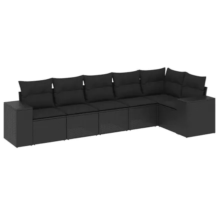 Salon de jardin 6 pcs avec coussins noir résine tressée 2