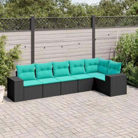 Salon de jardin 6 pcs avec coussins noir résine tressée