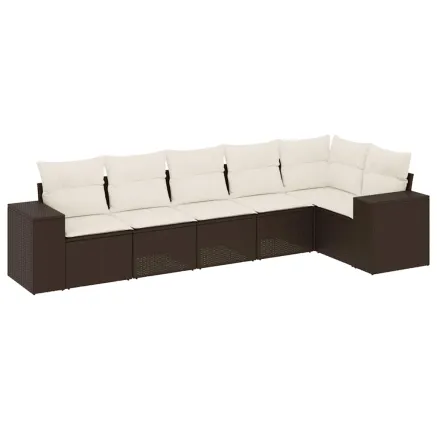 Salon de jardin avec coussins 6 pcs marron résine tressée 2