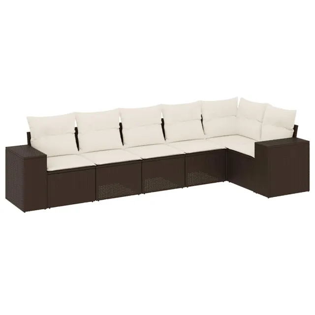 Salon de jardin avec coussins 6 pcs marron résine tressée
