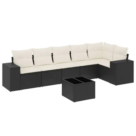 Salon de jardin 7 pcs avec coussins noir résine tressée 2