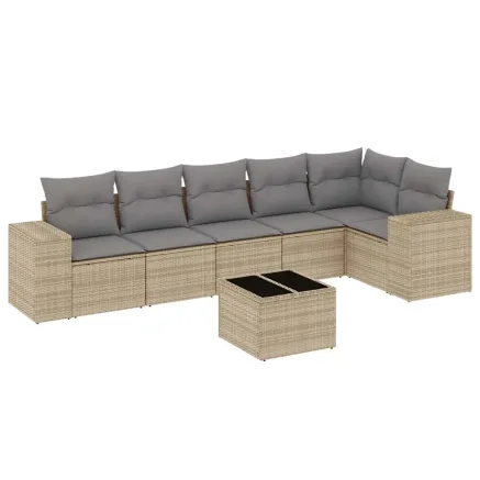 Salon de jardin avec coussins 7 pcs beige résine tressée 2