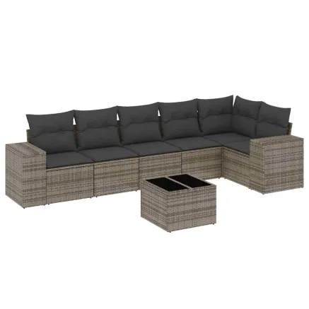 Salon de jardin avec coussins 7 pcs gris résine tressée 2