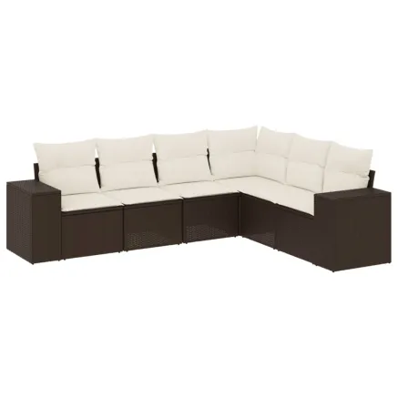 Salon de jardin avec coussins 6 pcs marron résine tressée 2