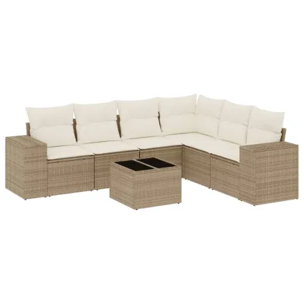 Salon de jardin avec coussins 7 pcs beige résine tressée 2
