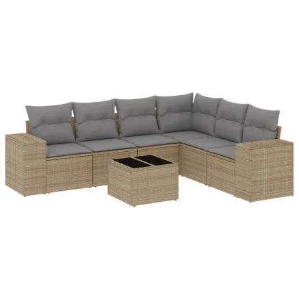 Salon de jardin avec coussins 7 pcs beige résine tressée 2