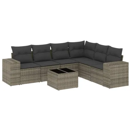 Salon de jardin avec coussins 7 pcs gris résine tressée 2