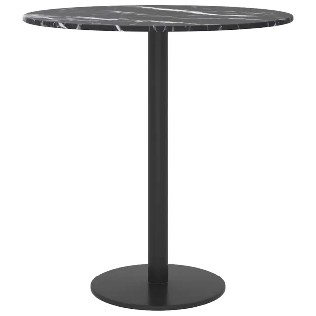 Dessus de table noir Ø40x0,8cm verre trempé avec design marbre
