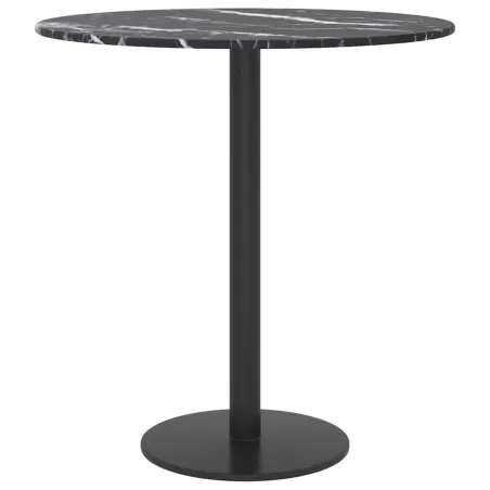 Dessus de table noir Ø40x0,8cm verre trempé avec design marbre