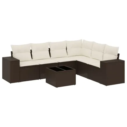 Salon de jardin avec coussins 7 pcs marron résine tressée 2