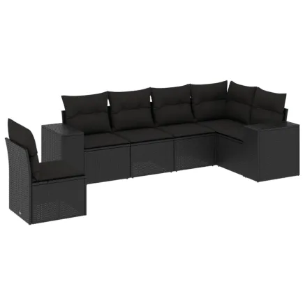 Salon de jardin 6 pcs avec coussins noir résine tressée 2