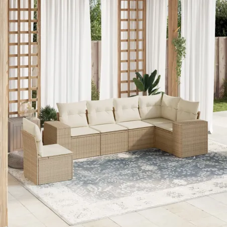 Salon de jardin avec coussins 6 pcs beige résine tressée