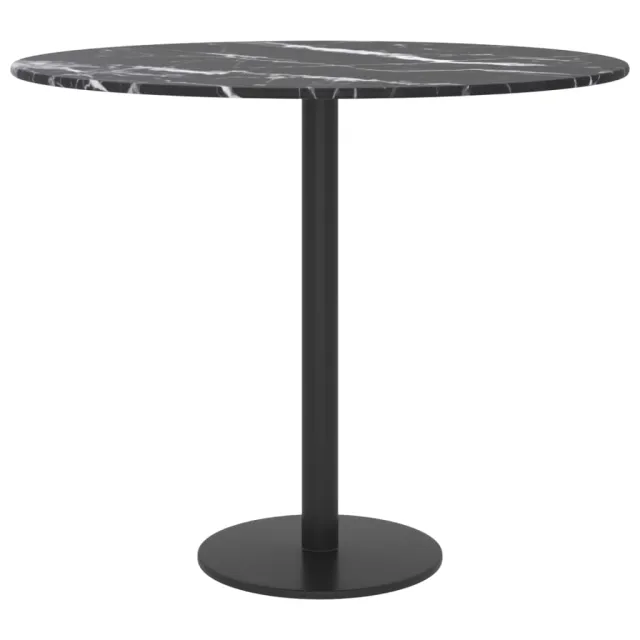 Dessus de table noir Ø50x0,8cm verre trempé avec design marbre