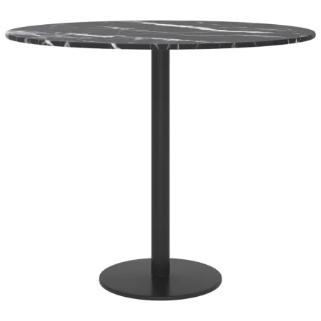 Dessus de table noir Ø50x0,8cm verre trempé avec design marbre