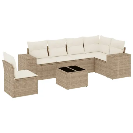 Salon de jardin avec coussins 7 pcs beige résine tressée 2