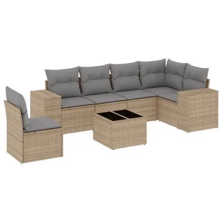 Salon de jardin avec coussins 7 pcs beige résine tressée 2