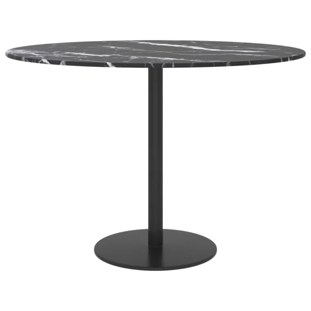 Dessus de table noir Ø60x0,8cm verre trempé avec design marbre