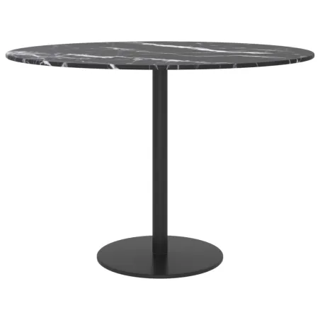 Dessus de table noir Ø60x0,8cm verre trempé avec design marbre