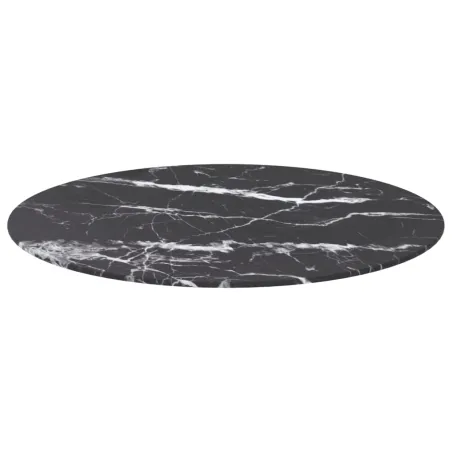 Dessus de table noir Ø70x0,8cm verre trempé avec design marbre