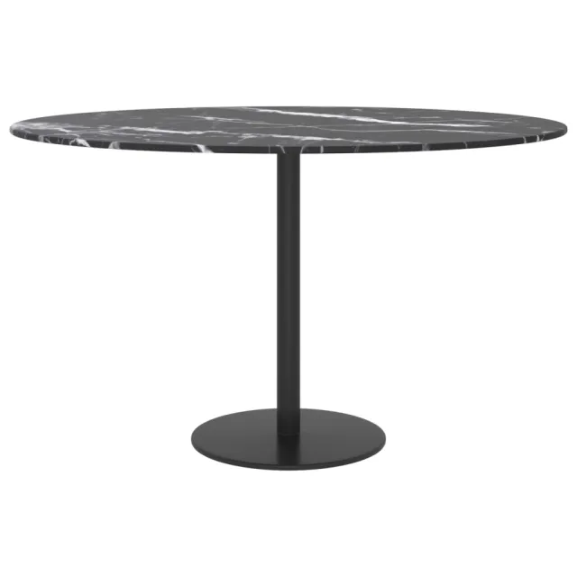 Dessus de table noir Ø70x0,8cm verre trempé avec design marbre