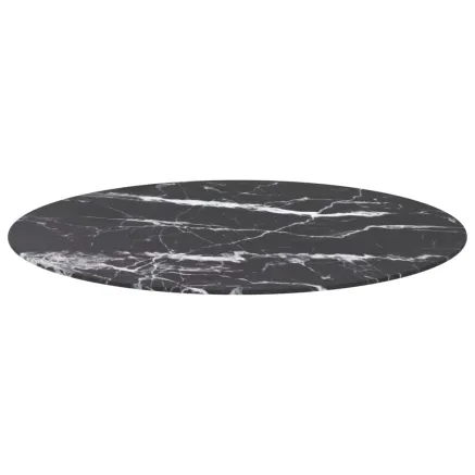 Dessus de table noir Ø90x1 cm verre trempé avec design marbre 2