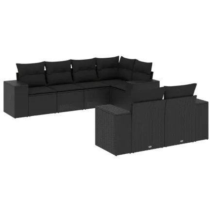 Salon de jardin 7 pcs avec coussins noir résine tressée 2