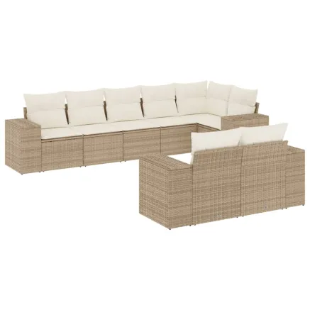 Salon de jardin avec coussins 8 pcs beige résine tressée 2