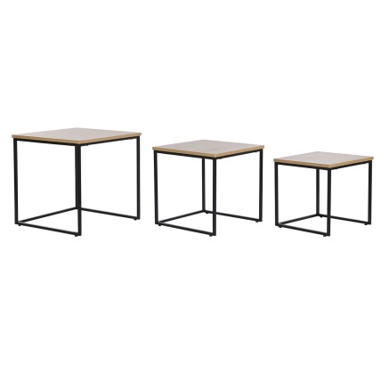 Set of 3 tables DKD Home Decor Black Metal 45 x 45 x 45 cm MDF Wood