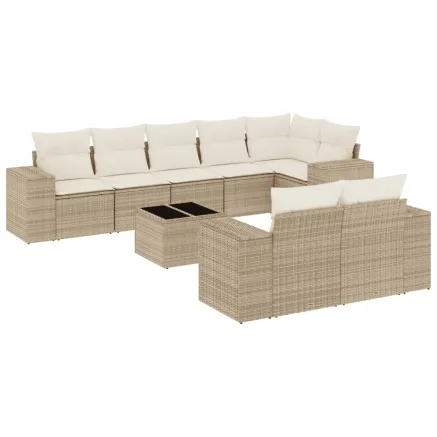 Salon de jardin avec coussins 9 pcs beige résine tressée 2