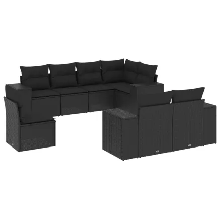 Salon de jardin 8 pcs avec coussins noir résine tressée 2