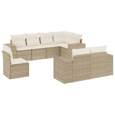 Salon de jardin avec coussins 8 pcs beige résine tressée 2