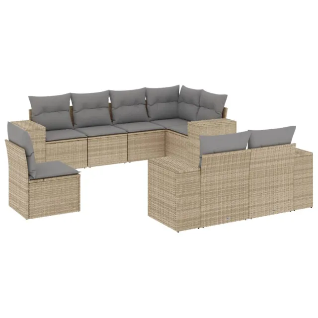 Salon de jardin avec coussins 8 pcs beige résine tressée