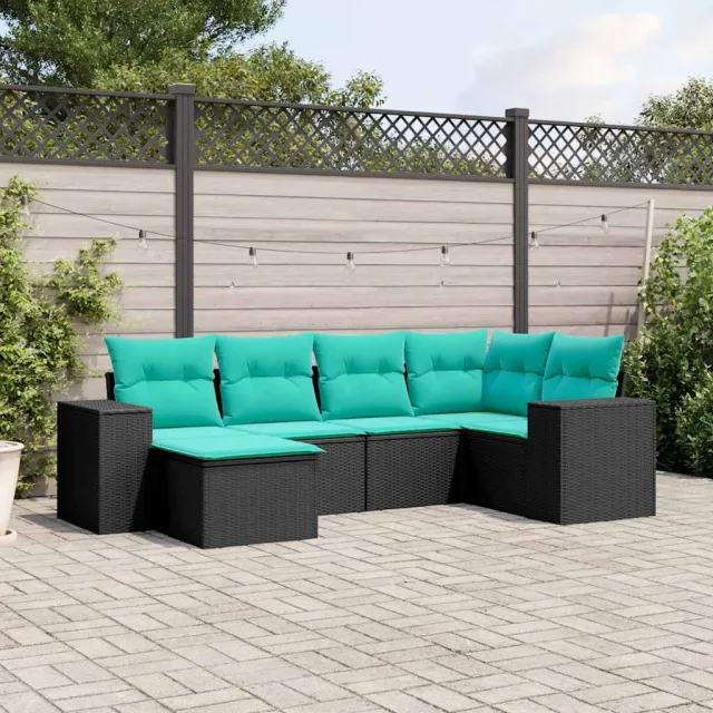 Salon de jardin 6 pcs avec coussins noir résine tressée