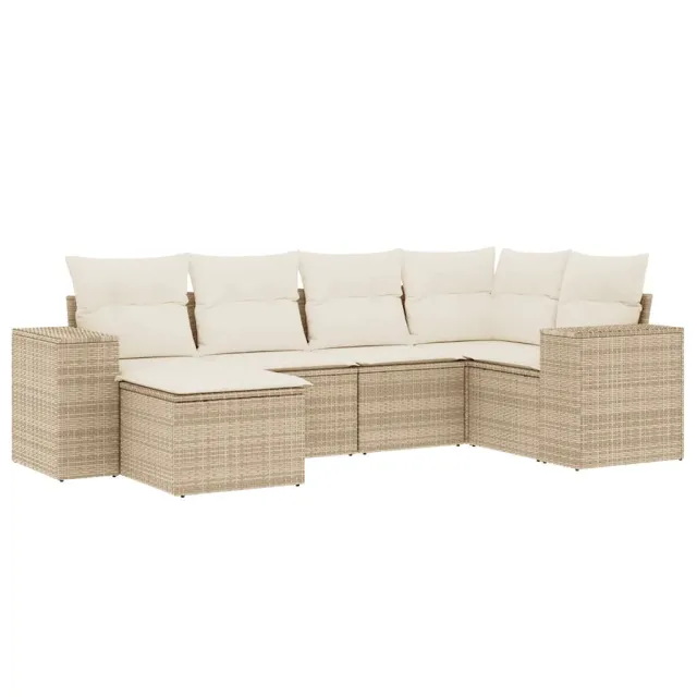 Salon de jardin avec coussins 6 pcs beige résine tressée