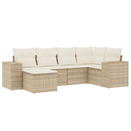 Salon de jardin avec coussins 6 pcs beige résine tressée