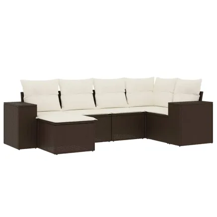 Salon de jardin avec coussins 6 pcs marron résine tressée 2