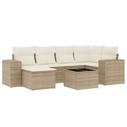 Salon de jardin avec coussins 7 pcs beige résine tressée 2
