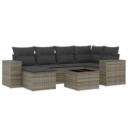 Salon de jardin avec coussins 7 pcs gris résine tressée 2