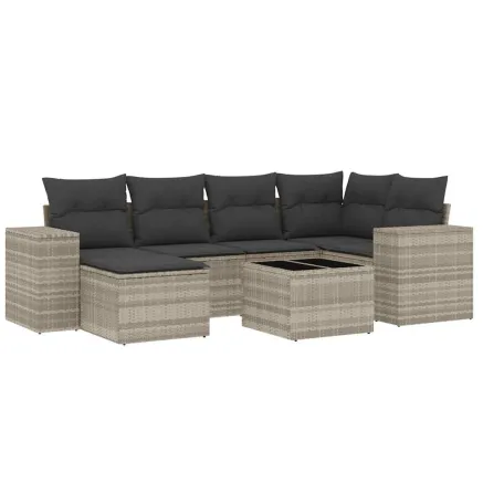 Salon de jardin avec coussins 7 pcs gris clair résine tressée 2