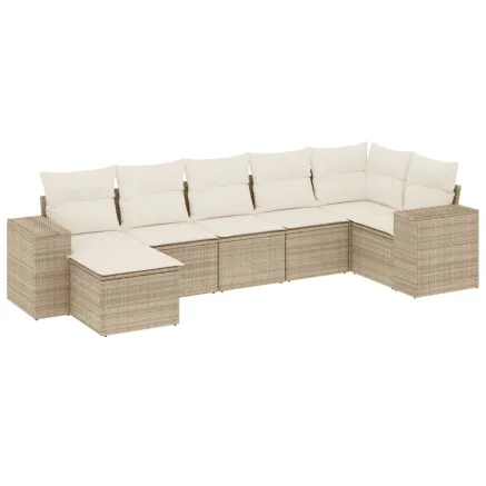 Salon de jardin avec coussins 7 pcs beige résine tressée 2