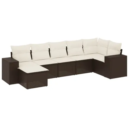 Salon de jardin avec coussins 7 pcs marron résine tressée 2