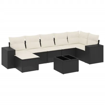 Salon de jardin 8 pcs avec coussins noir résine tressée 2
