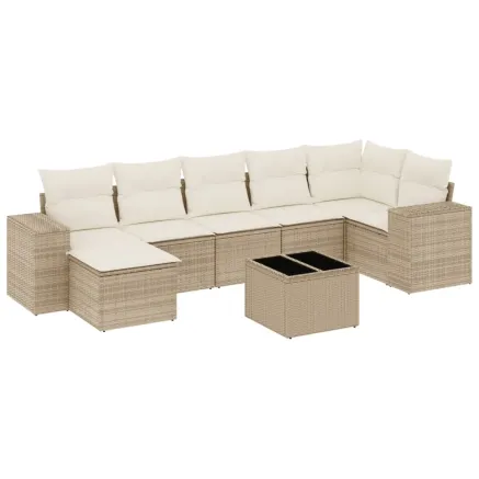 Salon de jardin avec coussins 8 pcs beige résine tressée 2