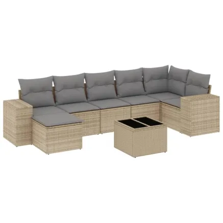 Salon de jardin avec coussins 8 pcs beige résine tressée 2