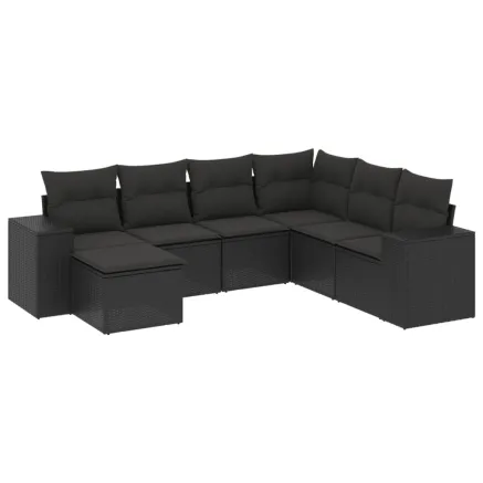 Salon de jardin 7 pcs avec coussins noir résine tressée 2