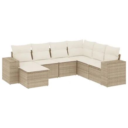 Salon de jardin avec coussins 7 pcs beige résine tressée 2