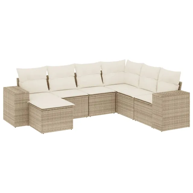 Salon de jardin avec coussins 7 pcs beige résine tressée